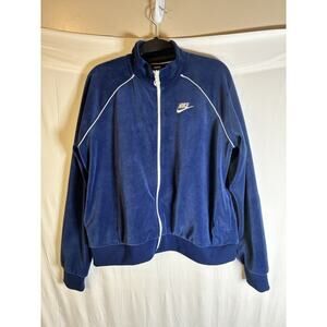 Nike Womens Velour Tracksuit Full Zip Jacket Navy Blue Logo Size L Y2K Velvet